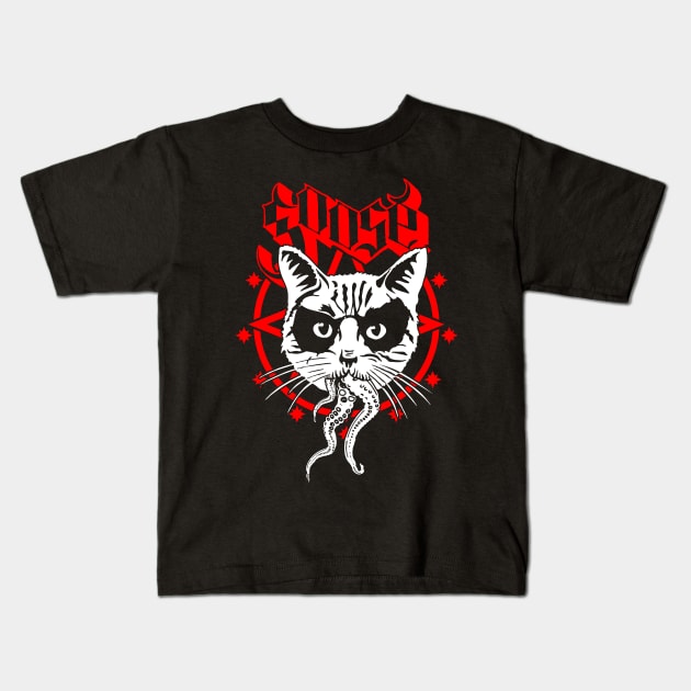 Black Metal Cat Ghost Superhero Cat Rock Band Parody Kids T-Shirt by BoggsNicolas